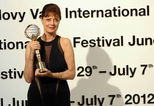 U.S. actress Susan Sarandon poses after receiving the Crystal Globe award for Outstanding Artistic Contribution to World Cinema at the 47th International Film Festival in Karlovy Vary, Czech Republic, Saturday, July 7, 2012. (CTKxPhoto VitxSimanek)  CTKPhoto720201207070412301