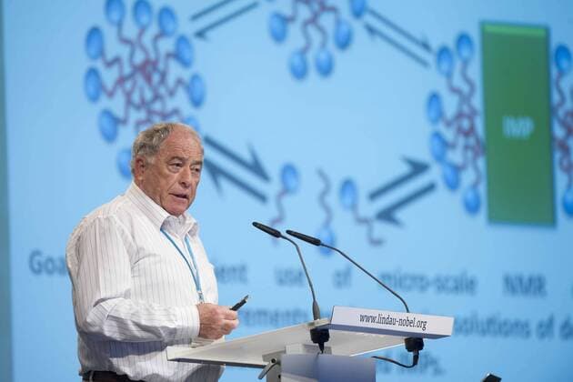 Kurt WÜTHRICH, Wüthrich, SWI, Wissenschaftler, Nobelpreisträger Chemie, Chemiker, bei seinem Vortrag, 63rd Lindau Nobel Laureate Meeting, 03.07.2013. Â