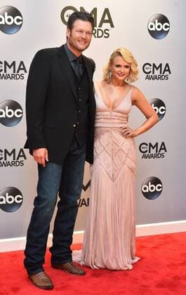 Miranda Lambert and Blake Shelton arrive on the red carpet for the 48th Annual Country Music Awards at Bridgestone Arena in Nashville on November 5, 2014.  NVP20141105157