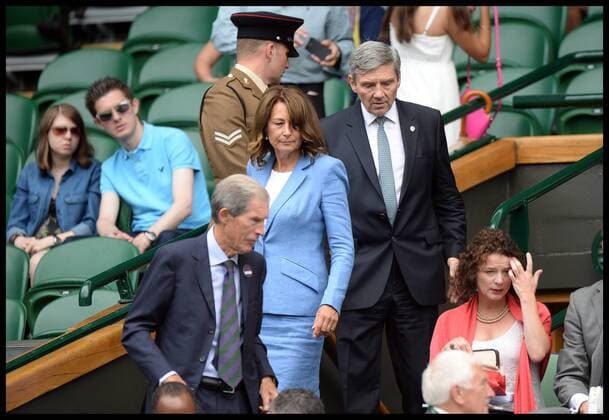 . 02 07 2015. London, United Kingdom. The Duchess of Cambridge mother and father Carole and Michael Middleton in the Royal Box on day four of the Wimbledon Tennis Championships.  xAndrewxParsonsx xi-Imagesx IIM-10663-0059