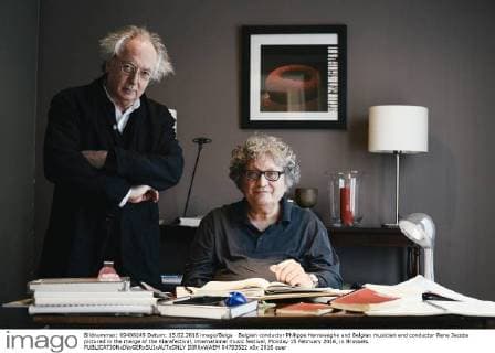 Belgian conductor Philippe Herreweghe and Belgian musician and conductor Rene Jacobs pictured in the marge of the Klarafestival, international music festival, Monday 15 February 2016, in Brussels.  DIRKxWAEM 04793522