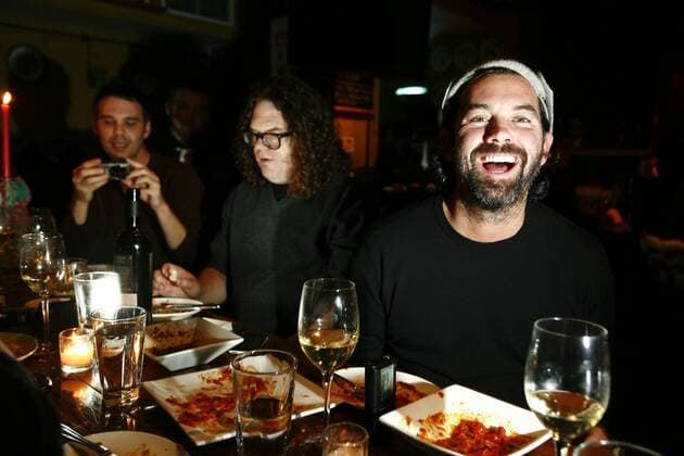 Jan 07, 2009 - New York, New York, USA - Singer DUNCAN SHEIK (R) and friends having dinner at Il Posto in the East Village, behind him with the glasses is MICHAEL TUDOR. - ZUMAa29_