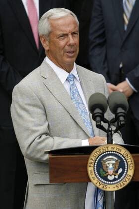 May 11, 2009 - Washington, District of Columbia, USA - UNC Men s Basketball Head Coach ROY WILLIAMS as President Obama speaks to the Media outside of the White House. President Obama hosted the University of North Carolina Basketball Team at the White House to congratulate them on their NCAA Tournament Victory.  - ZUMA