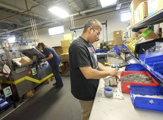 September 21, 2016 - Los Angeles, California, U.S - Employee works at manufacturing facility of Bobrick Washroom Equipment Co. Los Angeles U.S. - ZUMAc68_