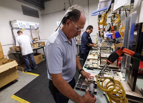 September 21, 2016 - Los Angeles, California, U.S - Employee works at manufacturing facility of Bobrick Washroom Equipment Co. Los Angeles U.S. - ZUMAc68_