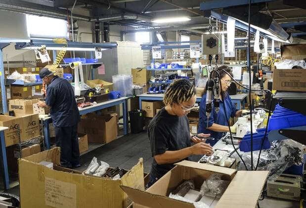 September 21, 2016 - Los Angeles, California, U.S - Employee works at manufacturing facility of Bobrick Washroom Equipment Co. Los Angeles U.S. - ZUMAc68_
