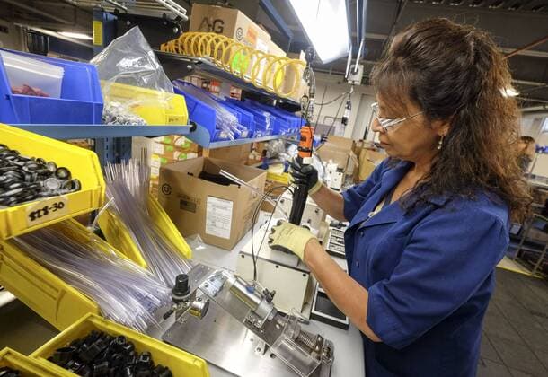 September 21, 2016 - Los Angeles, California, U.S - Employee works at manufacturing facility of Bobrick Washroom Equipment Co. Los Angeles U.S. - ZUMAc68_