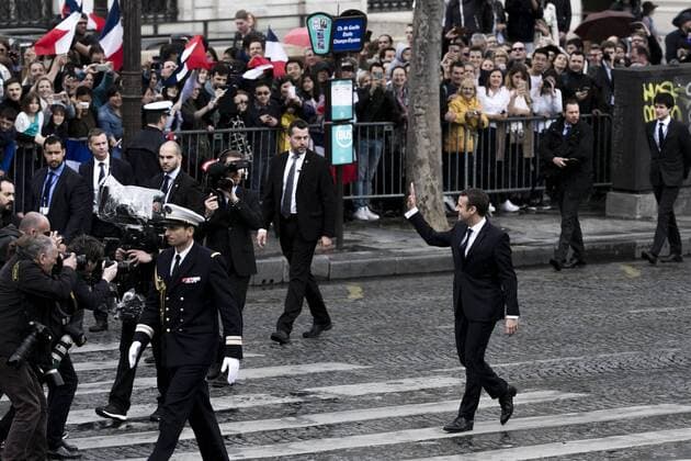 Paris, France le 14 Mai, 2017 - Le president de la rŽpublique participe a la cŽrŽmonie d hommage au soldat inconnu a l Arc de Triomphe - Emmanuel Macron __  Copyright: xVincentxIsorex