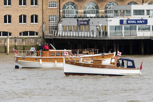 September 6, 2017 - London, London, UK - LONDON, UK. Dunkirk Little Ships and their owners arrive at St Katharine Docks, passing the Royal Navy base, HMS President on the River Thames, in preparation for the Classic Boat Festival this weekend. The Totally Thames Classic Boat Festival includes 40 vintage work boats, sailing and motor yachts and 14 of the Dunkirk Little Ships. London UK  - ZUMAl94_ 20170906_zaf_l94_029 Copyright: xVickiexFloresx