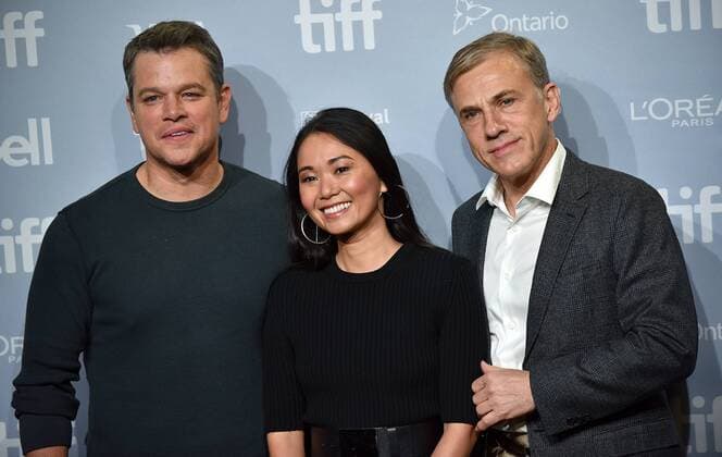 (L-R) Matt Damon, Hong Chau and Christoph Waltz attend the Toronto International Film Festival photocall for Downsizing at TIFF Bell Lightbox in Toronto, Canada on September 10, 2017.  TOR2017091006 CHRISTINExCHEW