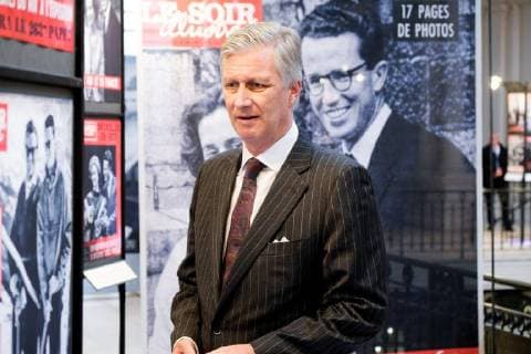 King Philippe - Filip of Belgium pictured during a royal visit to the La Famille royale fait la Une exposition organized by the Soirmag magazine, Wednesday 07 March 2018 in Brussels. The weekly publication is celebrating their 90th anniversary with an exhibition of 300 magazine covers featuring the Royal Family F. Andrieu Agencepeps Reporters Roi Philippe durand la visite de l exposition La Famille royale fait la Une organisÃ  F.ANDRIEU