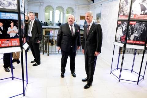 King Philippe - Filip of Belgium pictured during a royal visit to the La Famille royale fait la Une exposition organized by the Soirmag magazine, Wednesday 07 March 2018 in Brussels. The weekly publication is celebrating their 90th anniversary with an exhibition of 300 magazine covers featuring the Royal Family F. Andrieu Agencepeps Reporters Roi Philippe durand la visite de l exposition La Famille royale fait la Une organisÃ  F.ANDRIEU