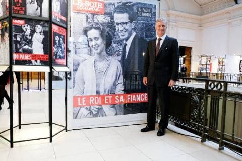 King Philippe - Filip of Belgium pictured during a royal visit to the La Famille royale fait la Une exposition organized by the Soirmag magazine, Wednesday 07 March 2018 in Brussels. The weekly publication is celebrating their 90th anniversary with an exhibition of 300 magazine covers featuring the Royal Family F. Andrieu Agencepeps Reporters Roi Philippe durand la visite de l exposition La Famille royale fait la Une organisÃ  F.ANDRIEU