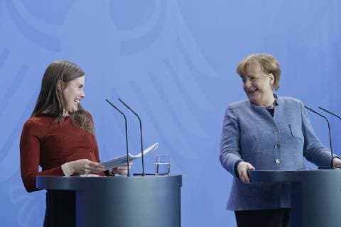 Themen der Woche Bilder des Tages 19.03.2018, Berlin, Deutschland - Foto: v.r. Bundeskanzlerin Angela Merkel, CDU, und die Ministerpraesidentin von Island, Katrin Jakobsdottir, bei einem Pressestatement im Bundeskanzleramt in Berlin.