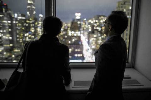 Themen der Woche Bundesaussenminister Heiko Maas, SPD, fliegt zu den Vereinten Nationen nach New York um an der offenen Debatte des Sicherheitsrates teilzunehmen. Hier bei einem Blick, aus dem Haus der Staendigen Vertretung der Bundesrepublik Deutschland bei den vereinten Nationen, auf die Skyline von New York. 27.03.2018 New York USA