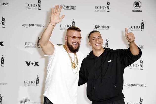 Kollegah und Farid Bang bei der 27. Verleihung des Deutschen Musikpreises Echo 2018 in der Messe Berlin. Berlin, 12.04.2017