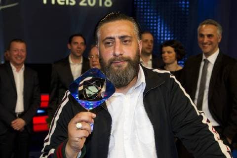 Kida Khodr RAMADAN, Schauspieler, Schlussfoto mit den Preistraegern, 54. Verleihung des Adolf-Grimme-Preises Adolf-Grimme-Preis Grimmepreis in Marl, 13.04.2018.