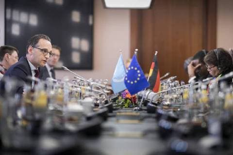 Themen der Woche KW20 News-Bilder des Tages Bundesaussenminister Heiko Maas, SPD, trifft sich mit UN-Botschaftern im Auswaertigen Amt in Berlin, 14.05.2018. Berlin Germany Copyright: xFlorianxGaertnerx