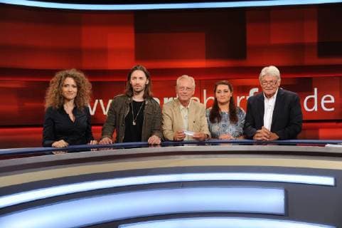 Die Gäste der ARD Talkshow Hart aber fair am 14.05.2018 in Köln mit dem Thema Wie kann das noch sein: Judenhass in Deutschland? Melody Sucharewicz , l-r Gil Ofarim, Uwe Karsten Heye, Lamya Kaddor, Dietmar Ossenberg.