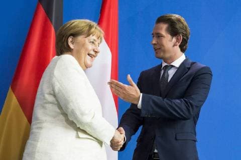 News Themen der Woche KW24 News Bilder des Tages Pressekonferenz von Bundeskanzlerin Angela Merkel und Oesterreichischer Bundeskanzler Sebastian Kurz nach dem gemeinsamen Gespraech im Kanzleramt in Berlin am 12. Juni 2018. Angela Merkel trifft Sebastian Kurz