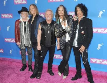 NEW YORK, NY - August 20: Joey Kramer, Brad Whitford, Tom Hamilton, Steven Tyler and Joe Perry from Aerosmith attends the 2018 MTV Video Music Awards at Radio City Music Hall on August 20, 2018 in New York City. Photo Copyright: xJohnxPalmerx