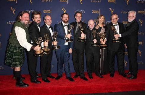 08 September 2018 - Los Angeles, California - Steve Kullback, Joe Bauer, Adam Chazen, Michelle Blok, Sam Conway, Ted Rae, David Ramos, Wayne Stabels, Derek Spears. 2018 Creative Arts Emmys Awards held at Microsoft Theater. Photo Credit: F. Sadou AdMedia 229901 2018-09-08 CA Los Angeles Etats-Unis  Copyright: xAdMediax STAR_229901_082