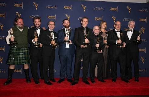 08 September 2018 - Los Angeles, California - Steve Kullback, Joe Bauer, Adam Chazen, Michelle Blok, Sam Conway, Ted Rae, David Ramos, Wayne Stabels, Derek Spears. 2018 Creative Arts Emmys Awards held at Microsoft Theater. Photo Credit: F. Sadou AdMedia 229901 2018-09-08 CA Los Angeles Etats-Unis  Copyright: xAdMediax STAR_229901_083