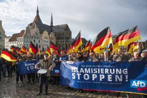 News Bilder des Tages Aufzug von Teilnehmern einer AfD-Demonstration unter dem Motto Für unser Land und unsere Kinder mit dem thrüringische AfD-Landes-Chef Björn Höcke. Rostock