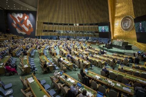 Bundesaussenminister Heiko Maas, SPD, haelt seine Rede vor den Vereinten Nationen in New York, 28.09.2018. Heiko Maas nimmt an der 73. Generalversammlung der Vereinten Nationen (United Nations) teil. New York USA