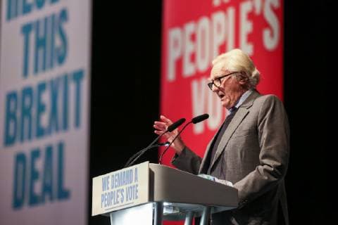 December 9, 2018 - London, United Kingdom - Lord Michael Heseltine is seen speaking during the rally..Hundreds of people attend the Best for Britain and the People™s Vote campaign™s rally at Excel Centre in East London on the eve of the week in which Parliament will vote on Prime Minister Theresa May™s Brexit withdrawal deal. London United Kingdom - ZUMAs197 20181209_zaa_s197_084 Copyright: xDinendraxHariax