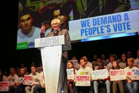 December 9, 2018 - London, United Kingdom - Lord Michael Heseltine is seen speaking during the rally..Hundreds of people attend the Best for Britain and the People™s Vote campaign™s rally at Excel Centre in East London on the eve of the week in which Parliament will vote on Prime Minister Theresa May™s Brexit withdrawal deal. London United Kingdom - ZUMAs197 20181209_zaa_s197_094 Copyright: xDinendraxHariax