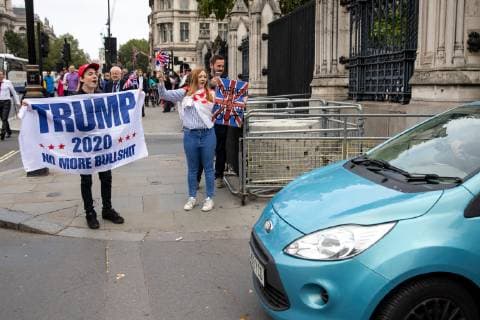 September 5, 2018 - London, London, UK - London, UK. NOTE: FILE PHOTO. Max Hammet-Millay (left) and James Goddard (right) pictured heckling a car leaving the Houses of Parliament, during a Brexit demonstration in September. The pair have been accused of being part of the group calling Conservative MP Anna Soubry a Nazi on Monday this week. ORIGINAL CAPTION: Anti-Brexit demonstrators and some far-right sympathisers campaign outside the Houses of Parliament, calling for Britain s immediate exit from the EU, and the re-instating of former Foreign Secretary Boris Johnson. London UK  - ZUMAl94_ 20180905_zaf_l94_098 Copyright: xTomxNicholsonx