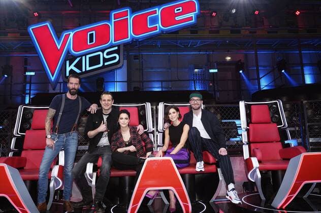 Entertainment Themen der Woche Entertainment Bilder des Tages Alec Völkel, Sascha Vollmer, Stefanie Kloß, Lena Meyer-Landrut und Mark Forster beim Photocall zur TV-Show The Voice Kids im Studio H Berlin-Adlershof. Berlin, 28.01.2019