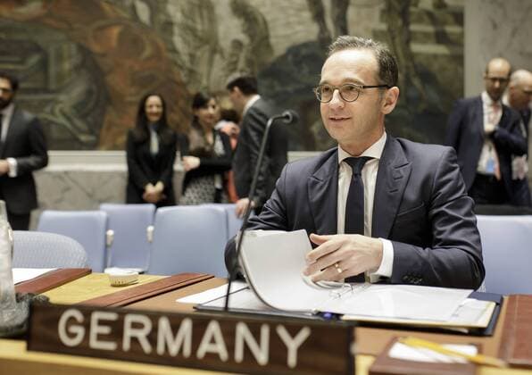 News Themen der Woche KW13 News Bilder des Tages Bundesaussenminister Heiko Maas, SPD, nimmt im VN - Sicherheitsrat an einer Unterrichtung zur Stabilisierungsmission der Vereinten Nationen in Mali (MINUSMA) teil. New York USA 29.03.2019 New York USA