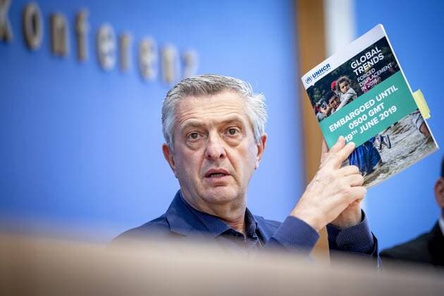 News Themen der Woche KW25 News Bilder des Tages Filippo Grandi, Hoher Kommissar der Vereinten Nationen fuer Fluechtlinge, aufgenommen waehrend einer Pressekonferenz zum UN-Weltfluechtlingsbericht Global Trends in der Bundespressekonferenz. Berlin, 19.06.2019. Berlin Deutschland