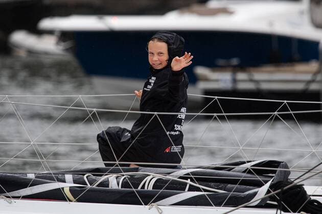190828 Swedish climate activist Greta Thunberg arrives to North Cove Marina at the boat Malizia on August 28, 2019 in New York. Photo: Joel Marklund BILDBYRAN kod JM 88010 BBENG Greta Thunberg klimat klimataktivist climate climate activist climate change Copyright: JOELxMARKLUND 41934281st