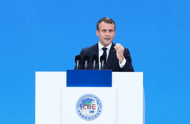 Bilder des Jahres 2019, News 11 November News Themen der Woche KW45 News Bilder des Tages News Bilder des Tages (191105) -- SHANGHAI, Nov. 5, 2019 -- French President Emmanuel Macron addresses the opening ceremony of the second China International Import Expo (CIIE) in Shanghai, east China, Nov. 5, 2019. The second CIIE kicked off here on Tuesday. ) (CIIE)CHINA-SHANGHAI-CIIE-OPENING CEREMONY-FRENCH PRESIDENT (CN) DingxTing