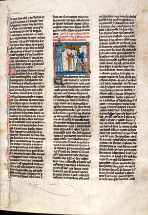 LEGENDE ARTHURIENNE Arthur retire excalibur du rocher. Miniature tiree du manuscrit Merlin datant de 1316 (14e, XIVe s.) Credit : Collection British Library KHARBINE-TAPABOR.