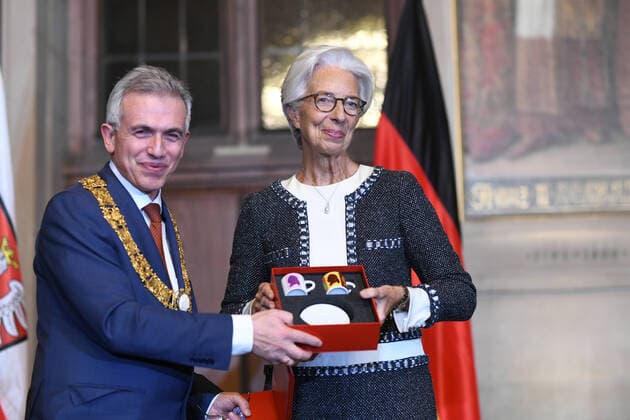 Bilder des Jahres 2020, News 01 Januar News Themen der Woche KW03 Römer, Neujahrsempfang 2020 16.01.2020 Frankfurt x1x Neujahrsempfang 2020 der Stadt Frankfurt im Rathaus Römer. Im Bild (l-r): Oberbürgermeister Peter Feldmann, EZB Präsidentin Christine Lagarde im Kaisersaal. Frankfurt Frankfurt Hessen Germany