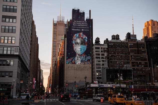 Bilder des Jahres 2020, News 05 Mai News Themen der Woche KW19 200505 A mural in support for nurses in Manhattan as the coronavirus, COVID-19, outbreak continues on May 5, 2020 in New York, NY, USA. Photo: Joel Marklund BILDBYRAN kod JM 88148 bbeng coronavirus covid-19 virus corona sjukdom Copyright: JOELxMARKLUND 0047239558st