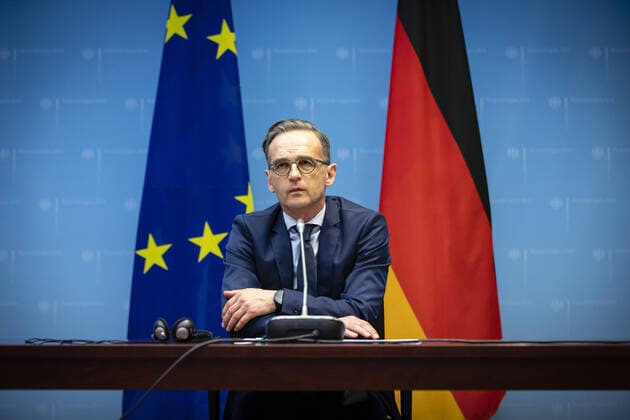 Bilder des Jahres 2020, News 05 Mai News Themen der Woche KW22 News Bilder des Tages Bundesaussenminister Heiko Maas, SPD, waehrend einer Videokonferenz mit Bundeskanzlerin Angela Merkel, CDU, und den Fraktionsvorsitzenden des Europaeischen Parlaments. Berlin, 27.05.2020 Berlin Deutschland