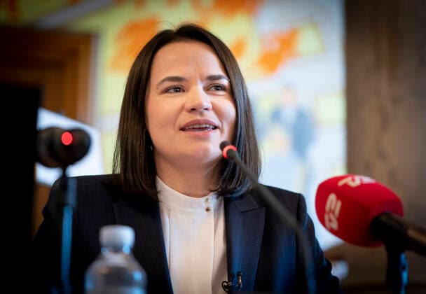 Bilder des Jahres 2020, News 10 Oktober News Themen der Woche KW43 Pressemoede med hviderussisk oppositionspolitiker Svetlana Tikhanovskaja paa Christiansborg, torsdag den 22. oktober 2020. Svetlana Tikhanovskaja er paa et to dages besoeg i Danmark for bl.a. at modtage Politikens Frihedspris.. , Copenhagen Denmark