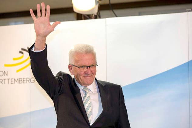 Bilder des Jahres 2021, News 03 März News Themen der Woche KW10 Winfried Kretschmann am Wahlabend der Landtagswahl in Baden-Württemberg im Landtag. Stuttgart, 14.03.2021