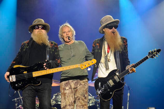 KENT, ENGLAND - JULY 30: Dusty Hill, Frank Beard and Billy Gibbons of ZZ Top performing at Ramblin Man Fair, Mote Park on July 30, 2017 in Maidstone, Kent, England. EVENTPRESS MAR Copyright: xEventpressxMARx