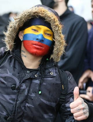 May 5, 2021, London, England, United Kingdom: Hundreds of Colombians staged a demonstration in LondonÃ¢â‚¬â ¢s Trafalgar Square against government in their country after hundreds of people injured and dozens reportedly killed during protests in last week. Protests in Colombia started on 28 April against the now shelved tax reform. President IvoÂ¡n Duque announced on Sunday that he would withdraw the tax reform but protests have continued in Colombia s major cities. The umbrella group that called the protests has convened a nationwide strike for today saying the withdrawal of the reform was not enough. Group also wants improvements to Colombia s pension, health and education systems. Protesters were angry at the use of force by the securi - ZUMAs262 20210505_zip_s262_058 Copyright: xTayfunxSalcix