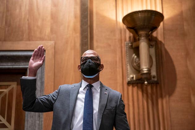 May 11, 2021, Washington, District of Columbia, USA: Ryan Higgins, chief information security officer at the U.S. Department of Commerce, is sworn in to testify before the Senate Homeland Security and Governmental Affairs Committee in Washington, D.C., U.S., on Tuesday, May 11, 2021. The hearing is titled Prevention, Response, and Recovery: Improving Federal Cybersecurity Post-SolarWinds. .Credit: Sarah Silbiger Pool via CNP Washington USA - ZUMAs152 20210511_zaa_s152_181 Copyright: xSarahxSilbigerx-xPoolxViaxCnpx