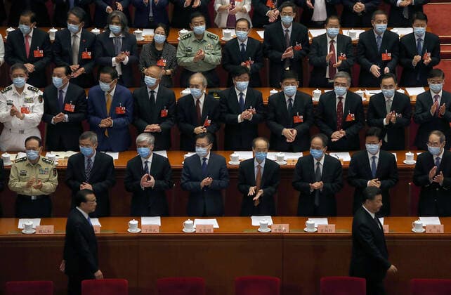 May 27, 2020, BEIJING, CHINA: Chinese President Xi Jinping (R) and Premier Li Keqiang arrive for the closing ceremony of the Chinese People s Political Consultative Conference (CPPCC) in the Great Hall of the People in Beijing on Wednesday, May 27, 2020. After being postponed from March due to the coronavirus outbreak, the annual CPPCC parliamentary session closed in the capital with over two thousand delegates from across China in attendance. BEIJING CHINA - ZUMAt148 20200527_zip_t148_043 Copyright: xToddxLeex
