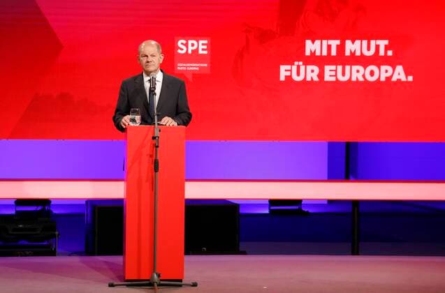 Bilder des Jahres 2021, News 06 Juni News Themen der Woche KW25 News Bilder des Tages SPD-Kanzlerkandidat Olaf Scholz, Deutschland, Berlin, Mit Mut. Für Europa.SPE-Konferenz zur Zukunft Europas