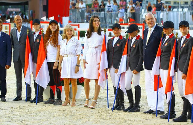 Bilder des Jahres 2021, Entertainment 07 Juli Entertainment Bilder des Tages Monaco, Monte-Carlo - July 02, 2021: 15th Longines Global Champions Tour with HSH Prince Albert II of Monaco and Charlotte Casiraghi during the Presentation of the Monegasque Team. Jumping International de Monte-Carlo. Longines Global Champions Tour Monaco 2021
