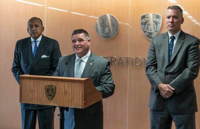 September 16, 2021, New York, New York, United States: NYPD Chief of Detectives James Essig speaks during briefing in regards of murder of pregnant woman at One Police Plaza in New York on September 16, 2021. NYPD briefed media that suspect in murder of 8-months pregnant woman in Harlem has been apprehended. James Essig was joined by Police Commissioner Dermot Shea and First Deputy Commissioner Benjamin Tucker. New York United States - ZUMAr339 20210916_znp_r339_007 Copyright: xLevxRadinx